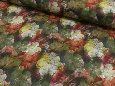 Stretch Jeans Druck Blüten Gelb, Rot Dunkelgrün